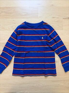 Ralph Lauren Blue Long-Sleeve Striped Tee with Red and Yellow Accents